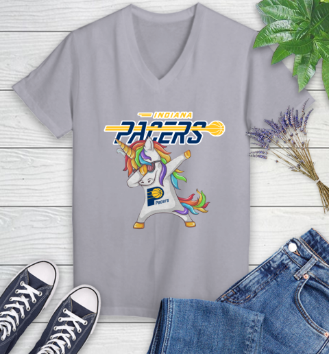 Indiana Pacers NBA Basketball Funny Unicorn Dabbing Sports Women's V-Neck T-Shirt 4