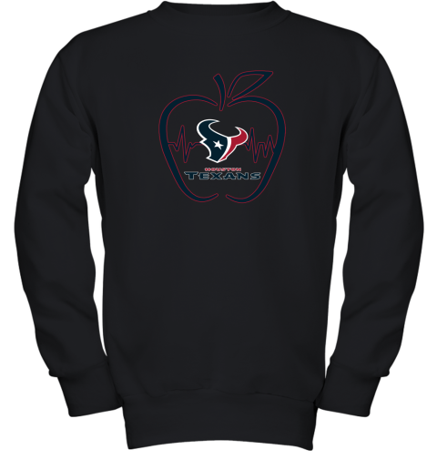 Apple Heartbeat Teacher Symbol Houston Texans Youth Sweatshirt
