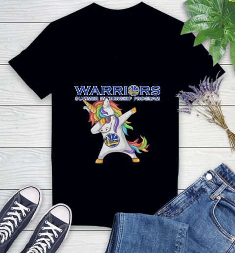 Golden State Warriors NBA Basketball Funny Unicorn Dabbing Sports Women's V-Neck T-Shirt 2