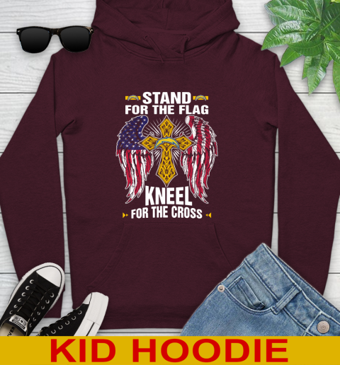 NFL Football Los Angeles Chargers Stand For Flag Kneel For The Cross Shirt Youth Hoodie 7