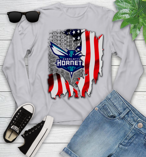 Charlotte Hornets NBA Basketball American Flag Youth Long Sleeve 5