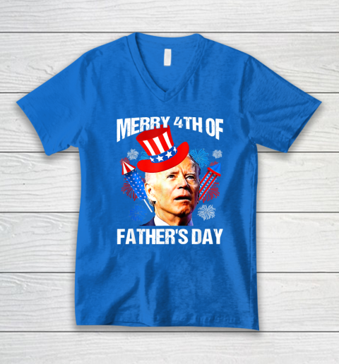 Joe Biden Confused Merry 4th Of Fathers Day Fourth Of July V-Neck T-Shirt 4