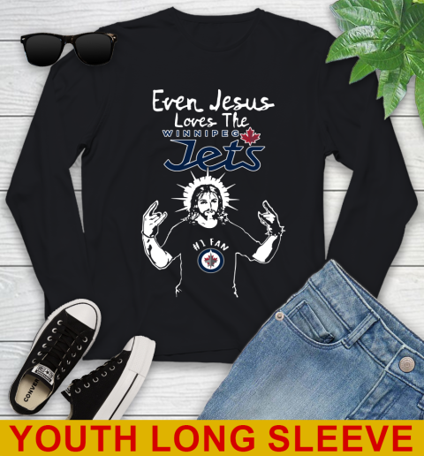 Winnipeg Jets NHL Hockey Even Jesus Loves The Jets Shirt Youth Long Sleeve