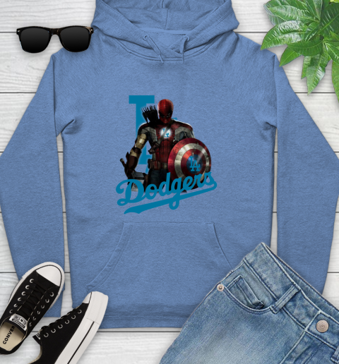 MLB Captain America Thor Spider Man Hawkeye Avengers Endgame Baseball Los Angeles Dodgers Youth Hoodie 12