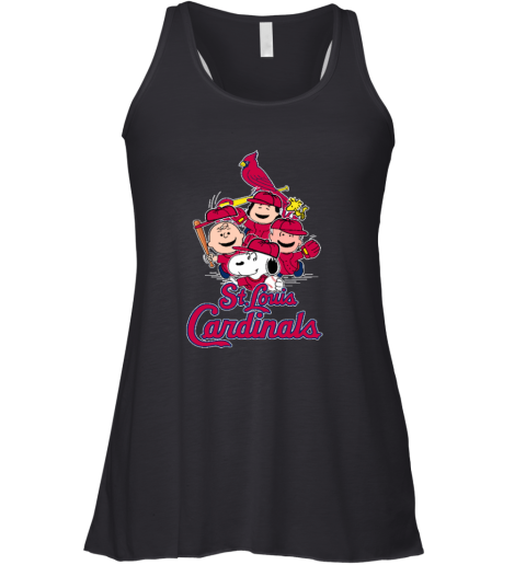 St.Louis Cardinals Snoopy Charlie Brown Woodstock The Peanuts trlq stlouis cardinals snoopy charlie brown woodstock the peanuts flowy tank 32 front black
