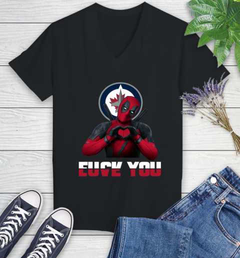 NHL Winnipeg Jets Deadpool Love You Fuck You Hockey Sports Women's V-Neck T-Shirt