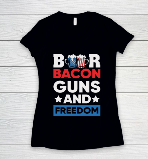 Beer Lover Funny Shirt Beer Bacon and Freedom 4th Women's V-Neck T-Shirt
