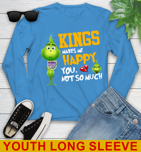 NBA Sacramento Kings Makes Me Happy You Not So Much Grinch Basketball Sports Youth Long Sleeve 8