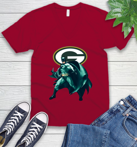 NFL Batman Football Sports Green Bay Packers V-Neck T-Shirt 8