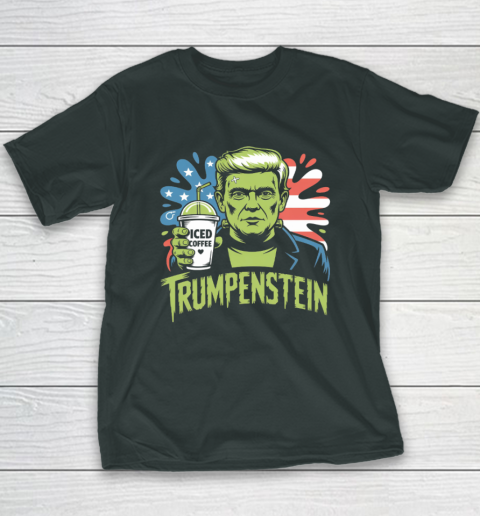 Trumpenstein Funny Iced Coffee Drink Halloween 4th of July USA Flag Youth T-Shirt 3