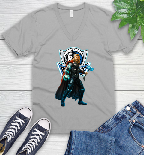 NBA Thor Avengers Endgame Basketball Dallas Mavericks V-Neck T-Shirt 4