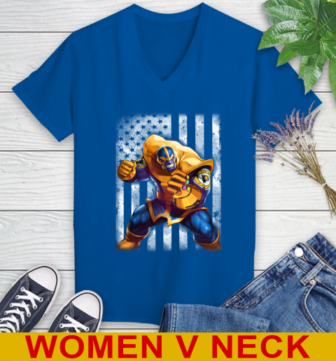 NBA Basketball Indiana Pacers Thanos Marvel American Flag Shirt Women's V-Neck T-Shirt 9