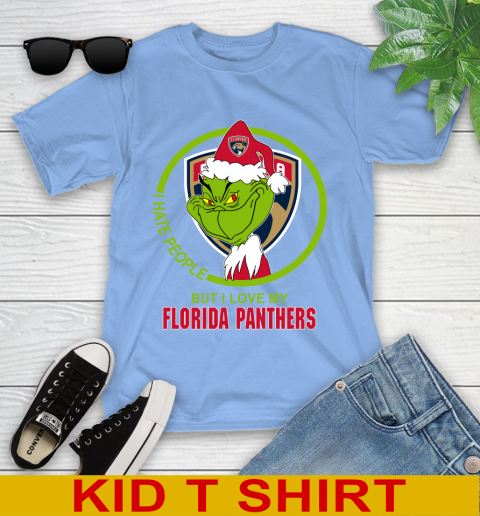 Florida Panthers NHL Christmas Grinch I Hate People But I Love My Favorite Hockey Team Youth T-Shirt 11