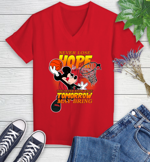 Miami Heat NBA Basketball Mickey Disney Never Lose Hope Women's V-Neck T-Shirt 11