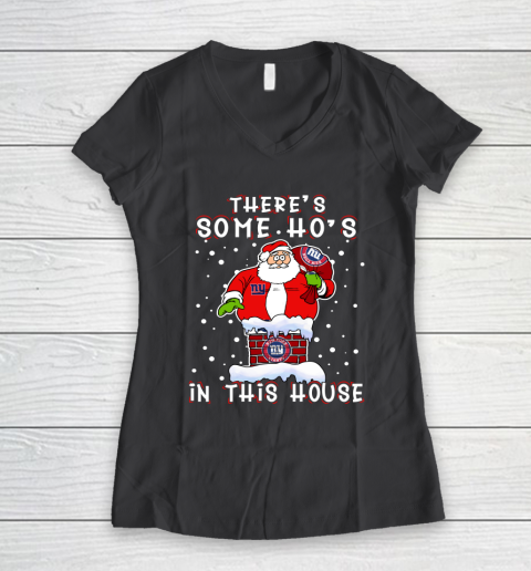 New York Giants Christmas There Is Some Hos In This House Santa Stuck In The Chimney NFL Women's V-Neck T-Shirt 6