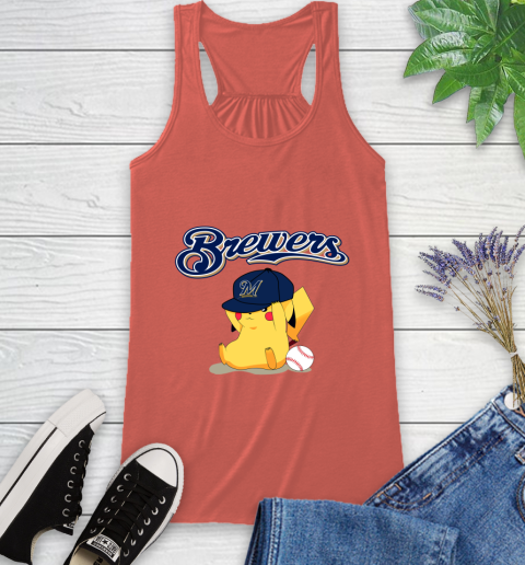 MLB Pikachu Baseball Sports Milwaukee Brewers Racerback Tank 4
