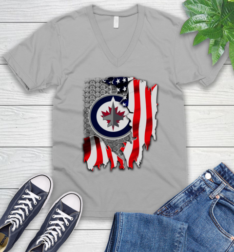 Winnipeg Jets NHL Hockey American Flag V-Neck T-Shirt 3