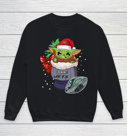New York Jets Christmas Baby Yoda Star Wars Funny Happy NFL Youth Sweatshirt