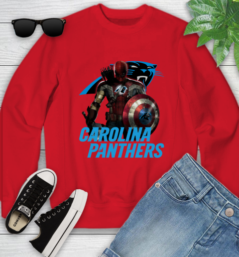 NFL Captain America Thor Spider Man Hawkeye Avengers Endgame Football Carolina Panthers Youth Sweatshirt 9