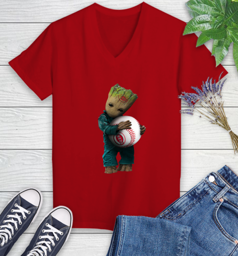 MLB Groot Guardians Of The Galaxy Baseball Sports Cincinnati Reds Women's V-Neck T-Shirt 12