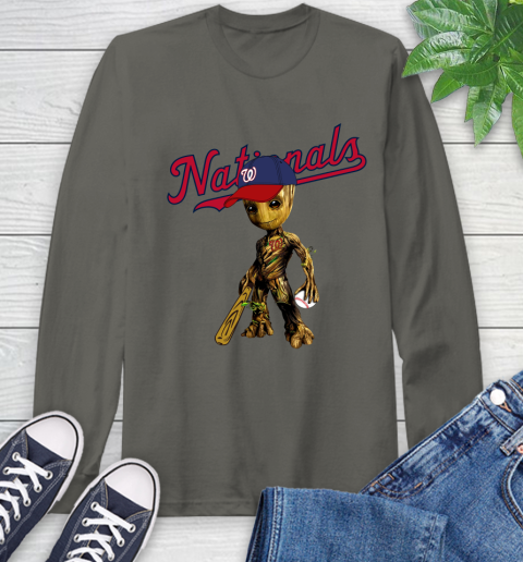 MLB Washington Nationals Groot Guardians Of The Galaxy Baseball Long Sleeve T-Shirt 8