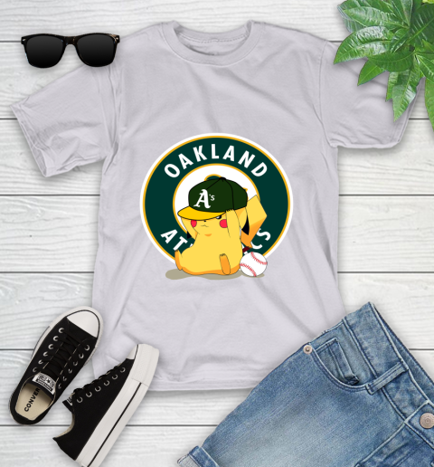MLB Pikachu Baseball Sports Oakland Athletics Youth T-Shirt 4