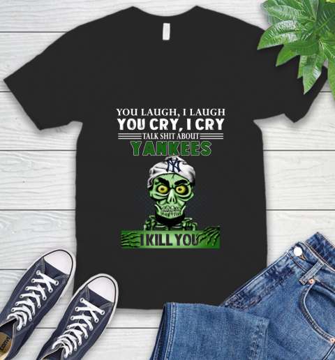 MLB Talk Shit New York Yankees I Kill You Achmed The Dead Terrorist Jeffrey Dunham Baseball V-Neck T-Shirt