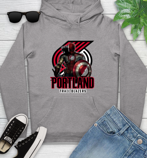 Portland Trail Blazers NBA Basketball Captain America Thor Spider Man Hawkeye Avengers Youth Hoodie 6