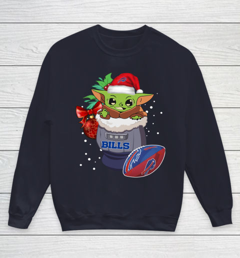 Buffalo Bills Christmas Baby Yoda Star Wars Funny Happy NFL Youth Sweatshirt 3