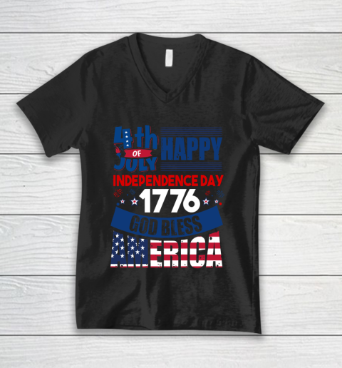 Happy Independance day 1776 God Bless America 4th Of July V-Neck T-Shirt
