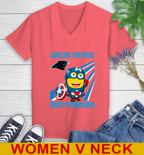 NFL Football Carolina Panthers Captain America Marvel Avengers Minion Shirt Women's V-Neck T-Shirt 6