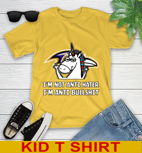 Baltimore Ravens NFL Football Unicorn I'm Not Anti Hater I'm Anti Bullshit Youth T-Shirt 8