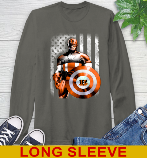 Cincinnati Bengals NFL Football Captain America Marvel Avengers American Flag Shirt Long Sleeve T-Shirt 10