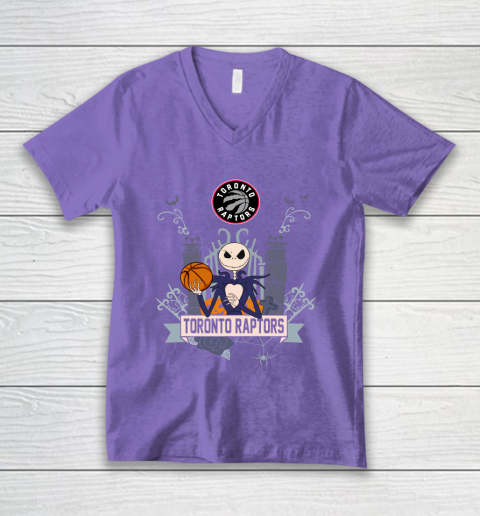 NBA Toronto Raptors Basketball Jack Skellington Halloween V-Neck T-Shirt 8