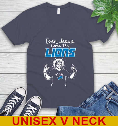 Detroit Lions NFL Football Even Jesus Loves The Lions Shirt V-Neck T-Shirt 7