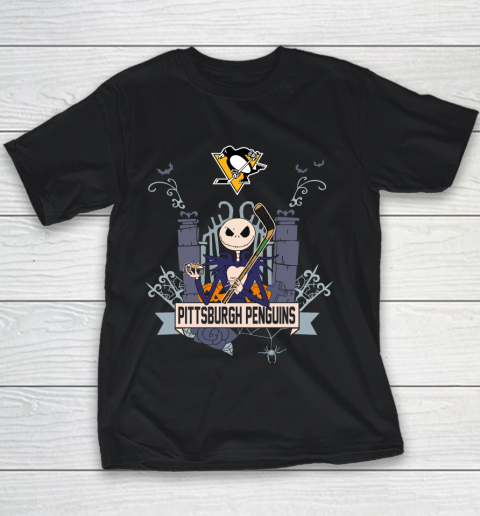 NHL Pittsburgh Penguins Hockey Jack Skellington Halloween Youth T-Shirt