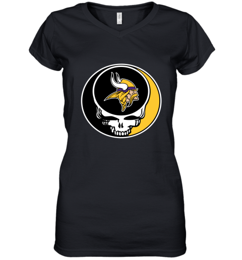 NFL Minnesota Vikings Grateful Dead Rock Band Football Sports BIZVyqVoqWt women v neck t shirt 39 95 151514 front black