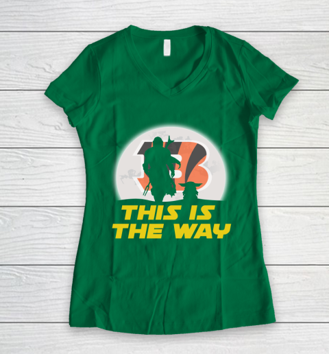 Cincinnati Bengals NFL Football Star Wars Yoda And Mandalorian This Is The Way Women's V-Neck T-Shirt 3