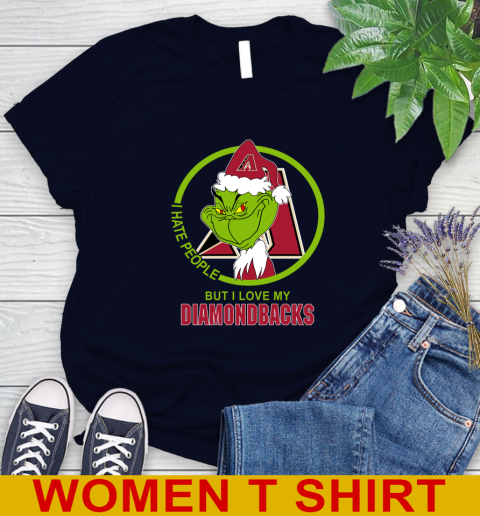 Arizona Diamondbacks MLB Christmas Grinch I Hate People But I Love My Favorite Baseball Team Women's T-Shirt 3