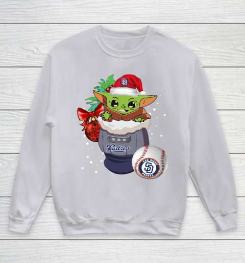 San Diego Padres Christmas Baby Yoda Star Wars Funny Happy MLB Youth Sweatshirt 4