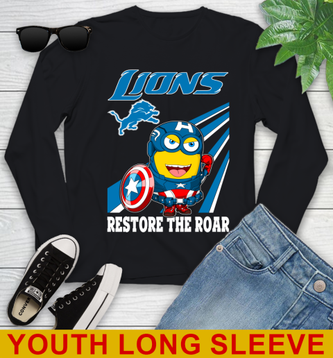 NFL Football Detroit Lions Captain America Marvel Avengers Minion Shirt Youth Long Sleeve