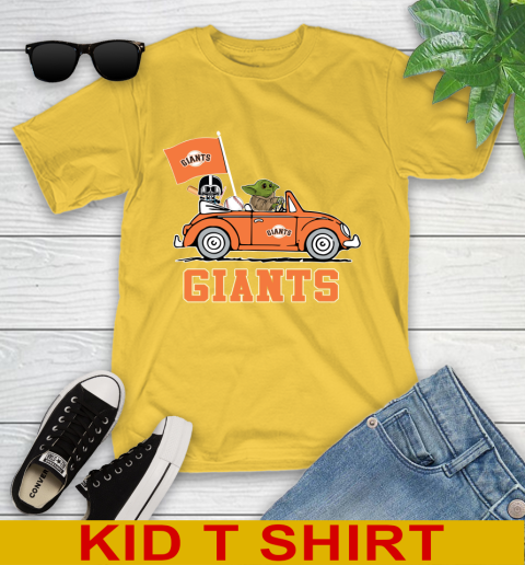 MLB Baseball San Francisco Giants Darth Vader Baby Yoda Driving Star Wars Shirt Youth T-Shirt 8