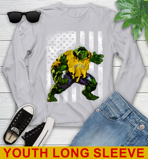 Los Angeles Chargers Hulk Marvel Avengers NFL Football American Flag Youth Long Sleeve 5