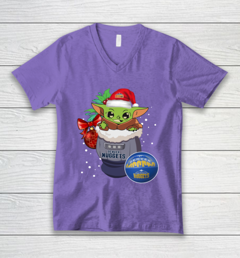 Denver Nuggets Christmas Baby Yoda Star Wars Funny Happy NBA V-Neck T-Shirt 9