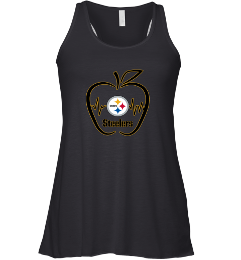 Apple Heartbeat Teacher Symbol Pittsburg Steelers Racerback Tank