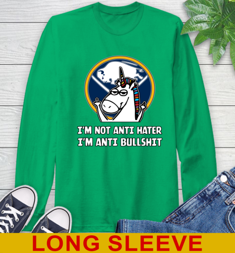 Buffalo Sabres NHL Hockey Unicorn I'm Not Anti Hater I'm Anti Bullshit Long Sleeve T-Shirt - Image 8