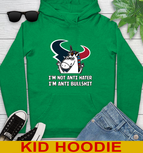 Houston Texans NFL Football Unicorn I'm Not Anti Hater I'm Anti Bullshit Youth Hoodie 8