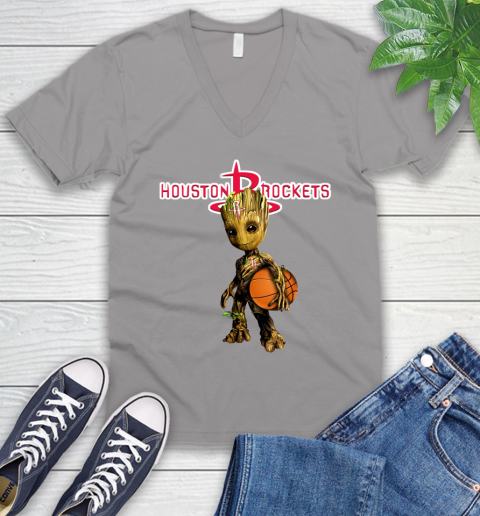 Houston Rockets NBA Basketball Groot Marvel Guardians Of The Galaxy V-Neck T-Shirt 4