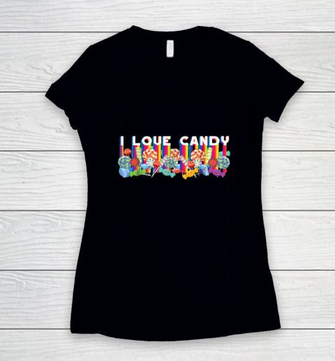 I Love Candy Halloween Rainbow Colors Women's V-Neck T-Shirt