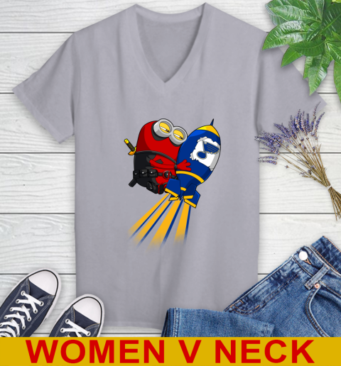 NHL Hockey St.Louis Blues Deadpool Minion Marvel Shirt Women's V-Neck T-Shirt 4